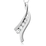 14k White Gold 5 Stone Journey Diamond Pendant Necklace (G-H, SI-I, 0.37 carat)