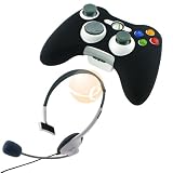 Black Silicone Skin Case for Microsoft xBox 360 Controller + White Headset for Microsoft XBox 360