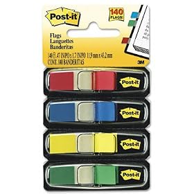 3M Post-it(R) Smaller-Size Flags, Standard Colors, Pack Of 4 Colors by Message Pads