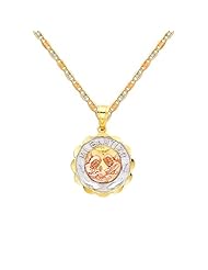 14K Tri-color Gold Religious Small Baptism Charm Pendant with Tri-color Gold 1.5mm Valentino Diamond Cut Chain Necklace with Spring Clasp - Pendant Necklace Combination (Different Chain Lengths Available)