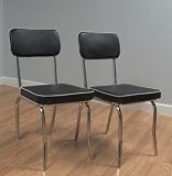 Set of 2 Retro Nostalgic Style Black Finish Dining Chairs