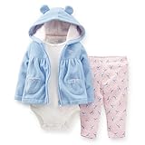 Carter's(カーターズ) ベビー フリースジャケット / ボディスーツ / ロングパンツ 3点セット (水色) Baby 3-Piece Cardigan Bodysuit & Pants Se
