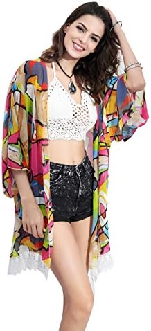 Ann Market Women's Loose Floral Print Chiffon Sheer Kimono Cardigan Blouses (one size, 2)
