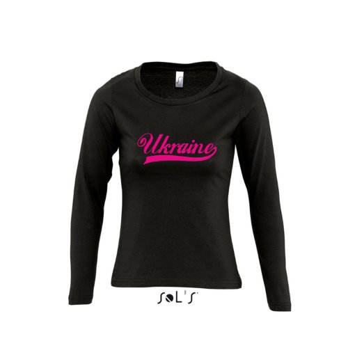 Ukraine Oldschool LÄNDERSHIRT EM / WM FAN Trikot – Damen Langarm Longsleeve T-Shirt S-XL , Deep black – pink , S