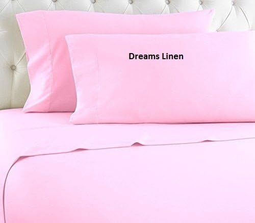 Dreams Linen 300-Thread-Count Egyptian Cotton { 1 Flat Sheet , 1 Fitted Sheet &amp; 4 Pillow Cases } 15 Inch Drop Pocket Size RV-Bunk Pink Solid