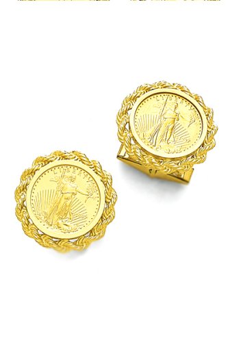 14K Gold Coin Cufflinks with Outer Mesh Border