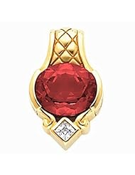 14K Yellow Gold Oval Cut Mozambique Garnet and Diamond Pendant -- LIFETIME WARRANTY