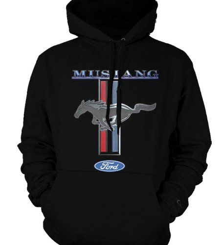 Mustang Logo Ford Symbol Mens Sweatshirt, Officially Licensed Ford Mustang Horse Logo Mens Hooded Pullover Sweater, Medium, Black