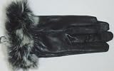 Mglv053 Genuine Simulated Black Leather Mink Fur Trim Luxurious Looking Gloves for Women and Teens Size Med/Large