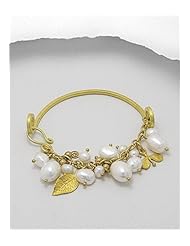 White (Natural) Fresh Water Pearl Bracelet In Brass