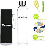 BONISON Stylish Top Level Quality Environmental Borosilicate Glass Water Bottle with Colorful Nylon Sleeve (18oz)