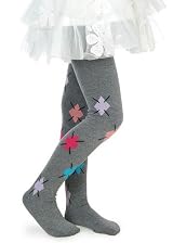 Girls Fashion Tights - Girls Leggings Grey w/ Argyle Design - (Size XL - Ages 11-14 Years)