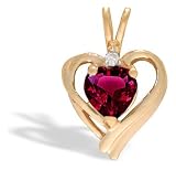 14K Yellow Gold Heart Created Ruby and Diamond Pendant