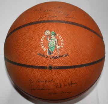 Boston Celtics World Champions Signed Basketball: Red Auerback, John Havlicek, Bill Russell, Rick Weitzman, Don Chancey, Mal Graham, Emmett E. Bryant, Sam Jones, Tom Satch Sanders, Bailey Howell, Dick Griebel, Larry Siegfried, Don Nelson, Rick Johnson (16 Signatures in All)