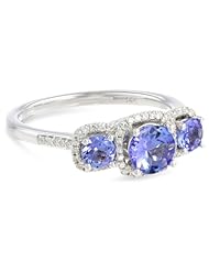 14k White Gold Gemstone and 1/4 cttw Diamond 3 Stone Ring