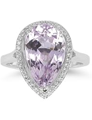 0.19 Cts Diamond & 6.70 Cts Kunzite Ring in 14K White Gold