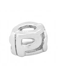 De Buman Sterling Silver Letter P Charm Bead-fits Pandora, Troll & Chamilia European Charm Bracelets