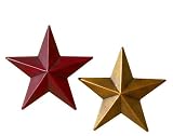 Set of 2 Red & Gold Hanging Country Star Christmas Wall Decorations 12