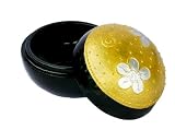 EXP Handmade Black Lacquer Decorative Sphere Box With Gold And Silver Flower Design (Thailand)