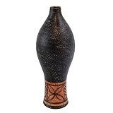 EXP Handcrafted Black And Ochre Terracotta Hurricane Vase With Tribal Band