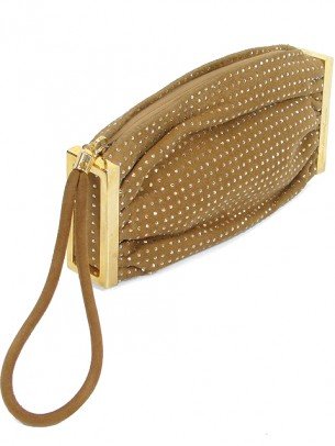 Brian Atwood Handbag – Sand Suede Crystal Encrusted Wristlet