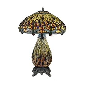 Dale Tiffany TT100273 Jeweled Dragonfly Table Lamp, Antique Brass and Art Glass Shade