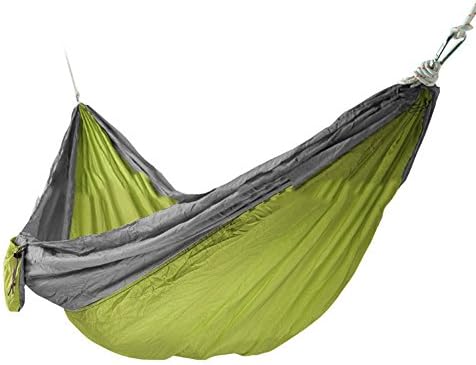 Camping Hammock, Ambec Double Camping Hammock Portable Rip Stop Nylon Parachute Hammock Perfect for Travel Beach Hiking or Backpacking (Gray/LightYellow)