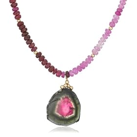 14k Yellow Gold Multi-Ruby and Watermelon Tourmaline Necklace, 18 by Amazon.com Collection