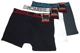 3 er Set Herrenboxer-Retroshorts von Hombre, Baumwolle mit 5% Elasthan in 2 Farbvarianten