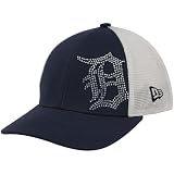 MLB New Era Detroit Tigers Youth Girls Navy Blue-White Jersey Shimmer Mesh Back Adjustable Hat