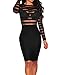 Shawhuwa Womens Sexy Sheer Mesh Striped Long Sleeve Bodysuit Tops S Black 7