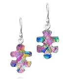 Sterling Silver Dichroic Glass Multi-Color Puzzle Piece Earrings