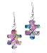 Sterling Silver Dichroic Glass Multi-Color Puzzle Piece Earrings