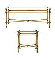 Antique Brass & Glass Coffee & Side Table Set
