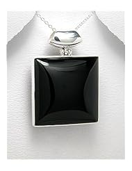Black Agate Pendant Necklace In 92.5 Sterling Silver