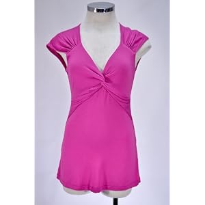 BCBG MaxAzria Fuschia V-neck Tweed Jersey Knit Top