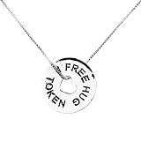 Sterling Silver 1 FREE HUG TOKEN with Heart Cutout Pendant on 18in Box Chain Necklace