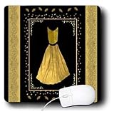 Jaclinart Dress Roses Flowers Nature Damask Ribbons - Antique gold design with dress surrounded by leaves and damask ribbons on black background - Mouse Pads