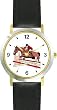 Steeplechase Horse and Rider Taking Jump Horse - WATCHBUDDY&reg; DELUXE TWO-TONE THEME WATCH - Arabic Numbers - Black Leather Strap-Size-Large ( Men's Size or Jumbo Women's Size )