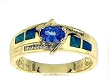 14K Yellow Gold Tanzanite, Diamond and Black Opal Inlay Ring