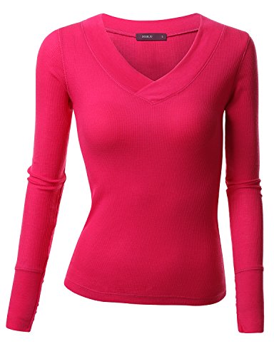 Doublju Womens Fitted Long Sleeve V-Neck Thermal T-Shirt
