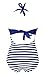 Cocoship Retro Navy White Two Tone Vintage Sailor Stripe One Piece Maillot Pin Up Swimsuit(FBA)