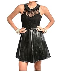 A-line Fit-and-Flare Faux-Leather/Polyamide/Polyester/Spandex Belted Sheer Banding Fitted Lace Sleeveless Two-Toned Floral Print Sweetheart Cocktail Evening Dress 