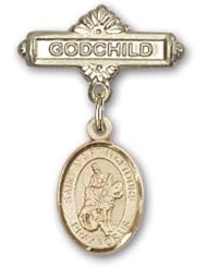 14K Gold Baby Badge with St. Martin of Tours Charm and Godchild Badge Pin