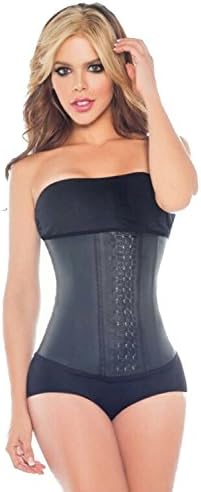 Waist Trainer Corset - Latex Waist Cincher Long Torso with Three Rows of Hooks - Black/XL