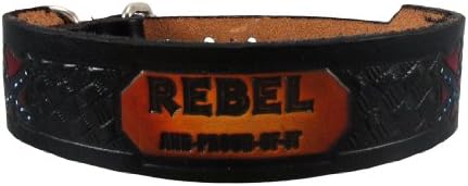 Black Leather Rebel Flag Embossed 18 Inch Dog Collar Small