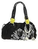 Juicy Couture Velour Terry Heart Jeweled Charm Tassel Fluffy Bag Purse Black