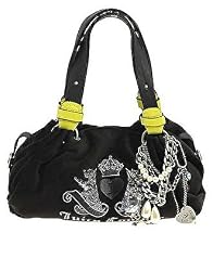 Juicy Couture Velour Terry Heart Jeweled Charm Tassel Fluffy Bag Purse Black