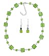 Necklace & Earring Set - N509 - Murano Style Glass Squares and Matching Earrings ~ Lime Green