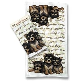 Yorshire Terrier Yorkie Puppies Dog Kitchen Towels - Set of 2
